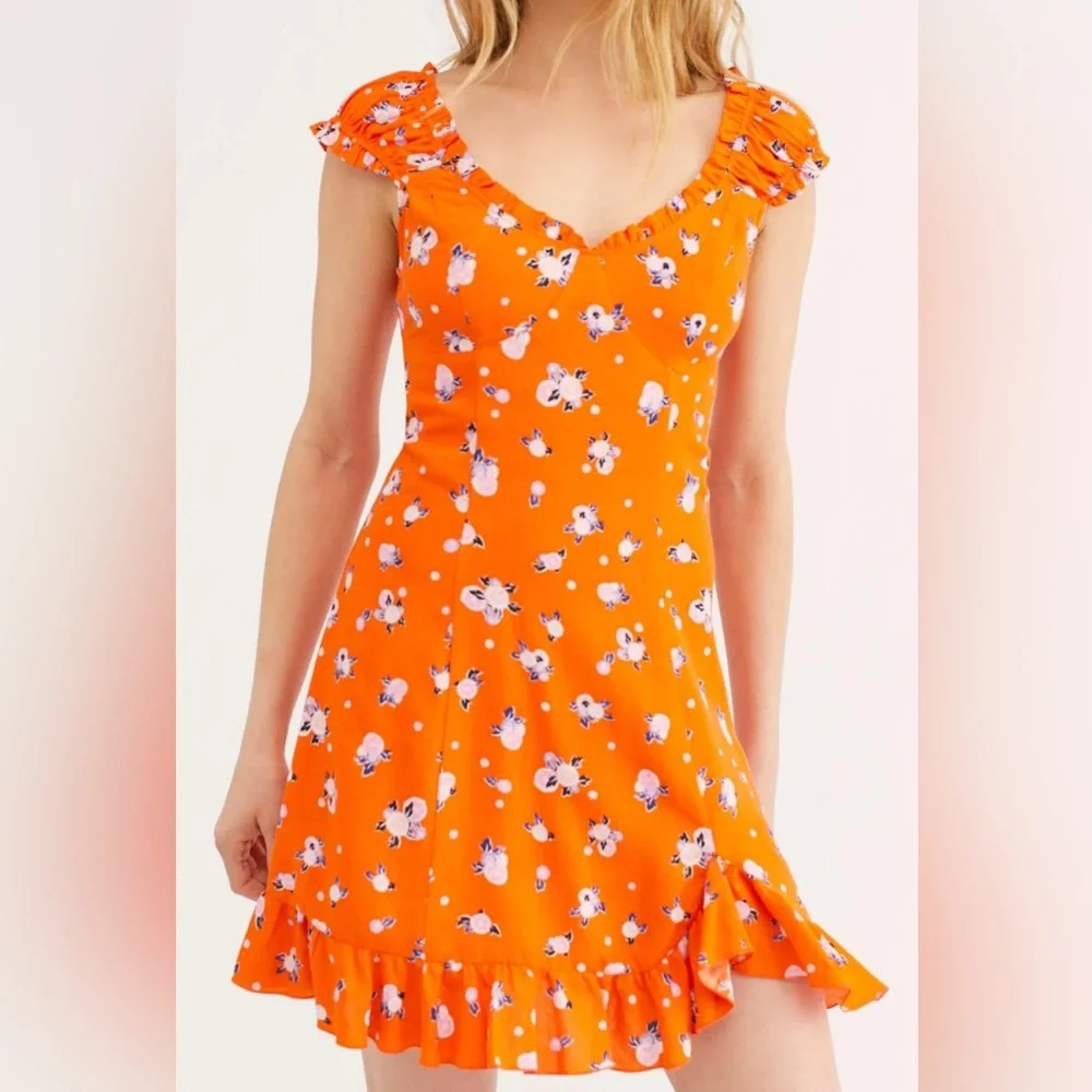 Free People Orange Floral Mini Dress - Picture 1 of 7